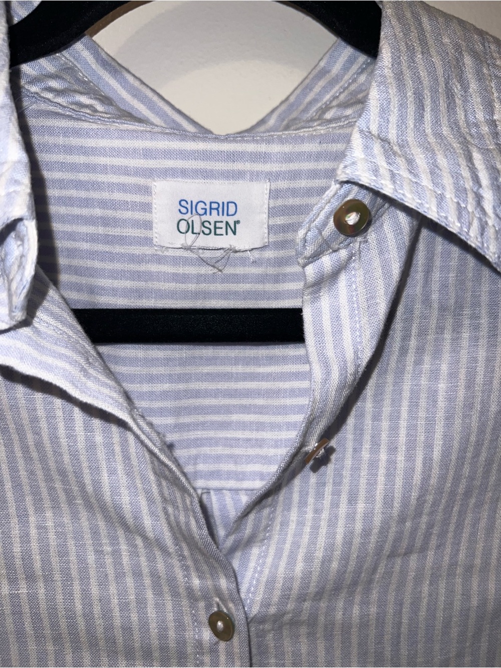 Sigrid Olsen Blue and White Striped Button-Down Shirt - Picture 3 of 3